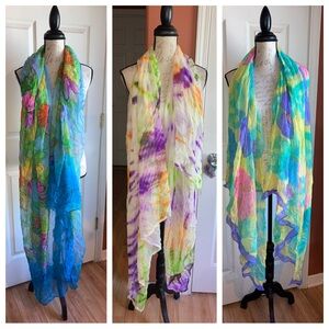 Hand Painted Silk Tie Dye Watercolor Oversized Scarf Wrap Bundle Suraiya Hasan